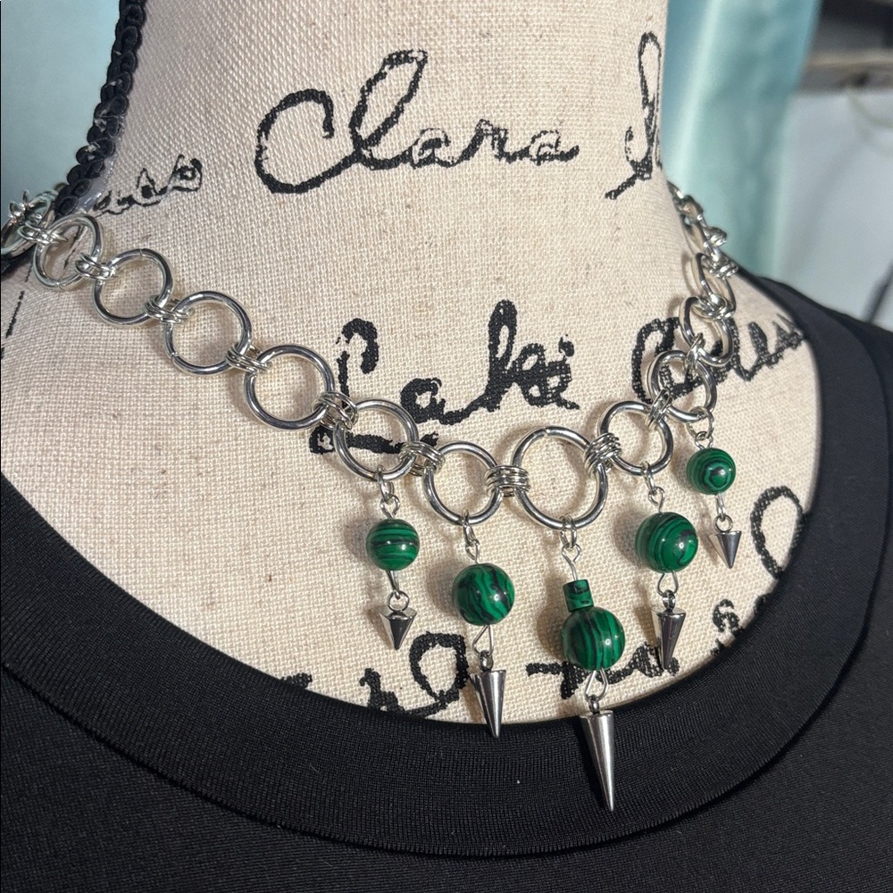 Green Malachite Spike Chain Necklace